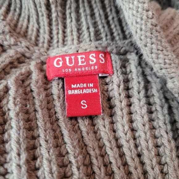 90s EAC Womens Cold Shoulder Ribbed Knit Sweater Sz S Cotton Blend Neutral Tan - Picture 3 of 12